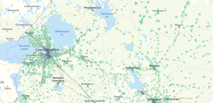 Зона покрытия МТС на карте Первоуральск 